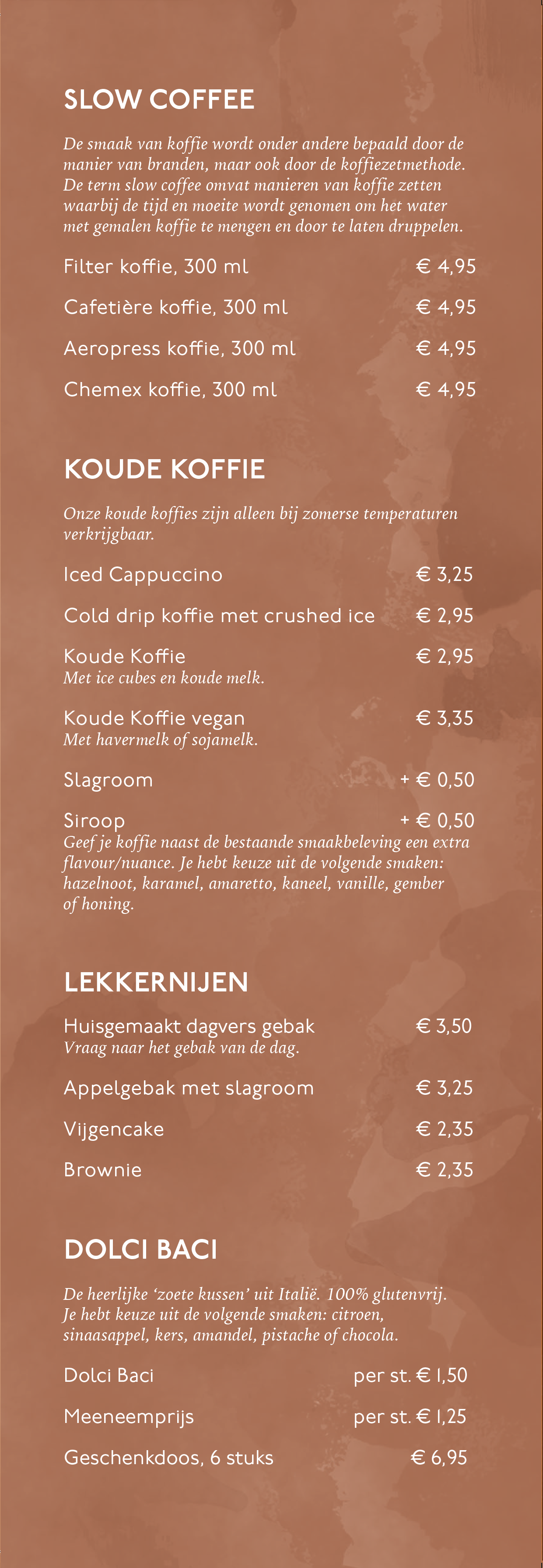 Menukaart Kaldi Apeldoorn